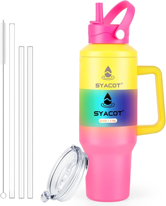 40 oz Tumbler with Handle and Straw or Convert to 40 oz Insulated Water Bottle by SYACOT