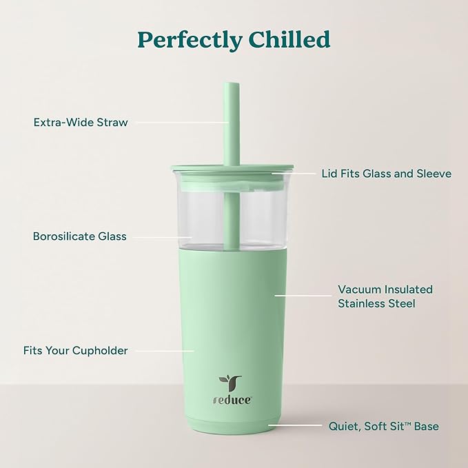 REDUCE Aspen - 20oz Vacuum Insulated Glass Tumbler - Extra Wide Straw & Lid | - Image 3