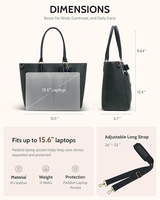 Laptop Tote Bag for Women, Leather Work Tote Bags - Image 6
