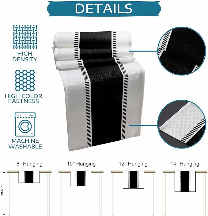 Black and White Table Runners, Farmhouse Stripes Table Runner Dresser Scarves - Image 7