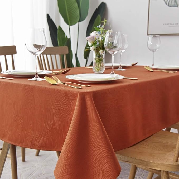 maxmill Jacquard Tablecloth Swirl Design Spillproof Wrinkle Free Heavy Weight Soft Table Cloth Halloween Decorative Fabric Table Cover for Fall Harvest Thanksgiving Dinner, Square 70 x 70 Inch Rust