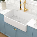 Sarlai White Farmhouse Kitchen Sink - 33x20 Inch Farmhouse Kitchen Sink Flat Apron Front White Ceramic Sinks Single Bowl Farm Farmer Sinks Porcelain Fireclay Basin
