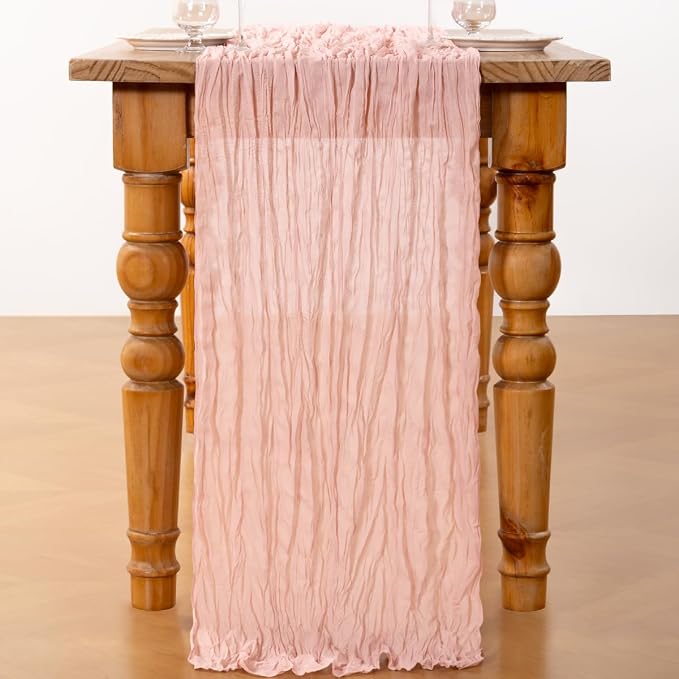DeZerlor Dusty Pink Cheesecloth Table Runner 1 Pack Summer Boho Runner | - Image 5