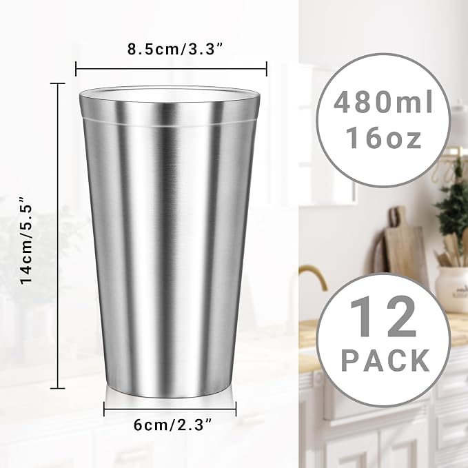 Stainless Steel Cups, 16 oz Insulated Tumbler, 12 Pack Double Wall Unbreakable - Image 2