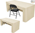 Nasitos 2 Pack Fitted Beige Tablecloth Rectangle for 4ft Table-Open Back Folding Table Cover Washable Fabric Washable and Wrinkle Resistant Tablecloth, Trade Show, Parties, Wedding, Jewelry Shows
