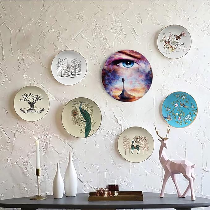 Ceramic Plates, Viking Decorative Ceramic Plates, Boat On The Beach and Woman Eye Boat with, 6 Inch, Household Plates Decorative, Multicolor