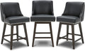 CHITA Counter Height Swivel Bar Stools Set of 3, FSC Certified Upholstered Counter Stools, Modern Swivel Barstools with Wood Legs for Kitchen Island, 26" Seat Height, Faux Leather in Black