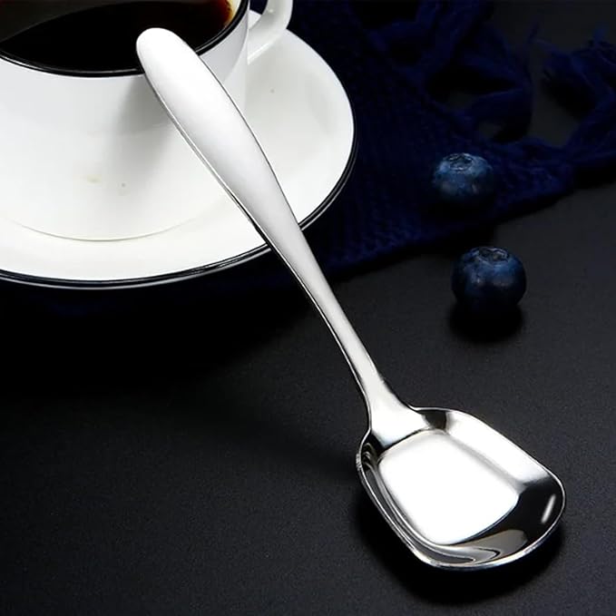Square Head Soup Spoons, Korean Style Thick Heavy Square Dessert Spoon,Long Handled Stainless Steel Soup Spoons Table Spoons Flat Spoon,Set of 8,7 Inches.