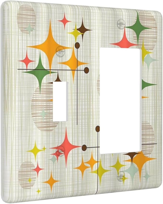 Light Switch Cover Mid Century Modern Retro Stars 2 Gang Toggle Rocker Combo Socket Cover Wall Plates Decorative Switch Plates and Outlet Covers for Bathroom Bedroom Decor