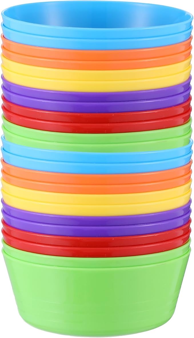 24 Pack Plastic Bowls, 11 Oz Colorful Toddler Bowl Set, BPA Free Small Dessert Bowls Unbreakable Small Snack Cereal Bowl, Dishwasher Safe, 6 Assorted Colors