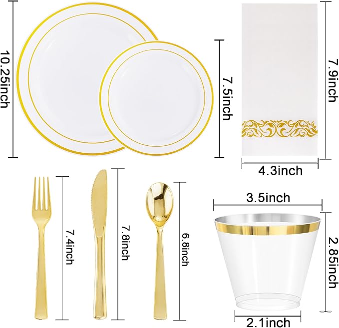 WELLIFE 700 Pieces Gold Plastic Dinnerware Set - Image 2