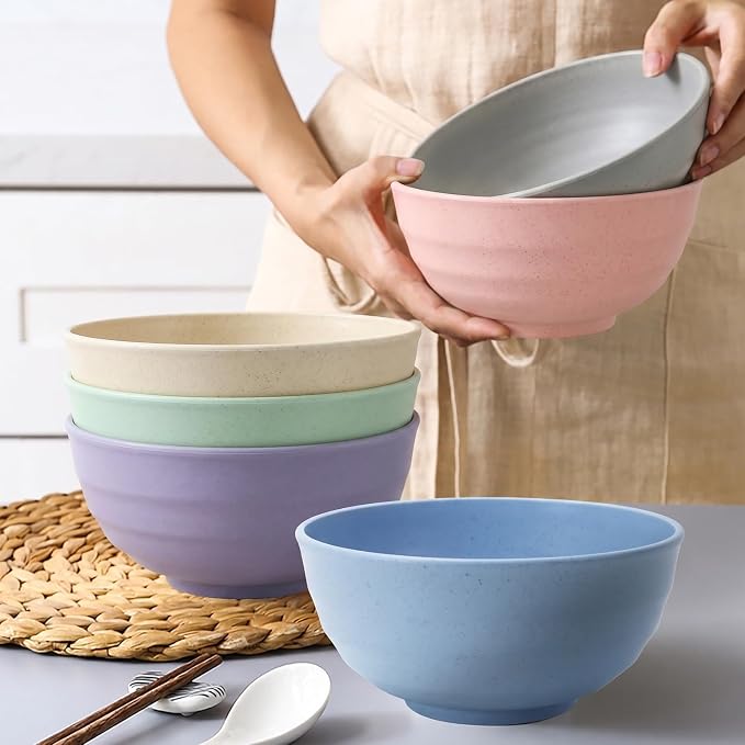 Large Soup Bowls 60oz, Unbreakable & Stackable Wheat Straw Bowls Sets of 6 - Image 5