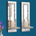 Crystal Crush Diamond Mirrored Candle Sconces, Silver Wall Candle Holder Set of 2, Wall Decorations for Living Room，Dining Room (Rectangle Stripe (Style 4))