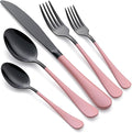 20-Piece Black Silverware Set 18/0 Stainless Steel Silverware Set Light pink Handle Cutlery Set Service for 4 Dinner Knives Forks Spoons Set Flatware Set Finish Dishwasher Safe