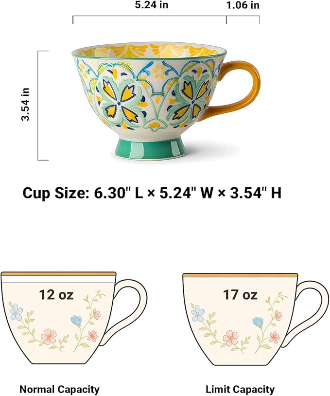 17oz Soup Bowls with Handles, Microwave Safe Large Ceramic Soup Bowl for Chili, Stew, Ice Cream, Berries & Fruits, Perfect for Women, Christmas, Hostess Gifts & Fall Decor