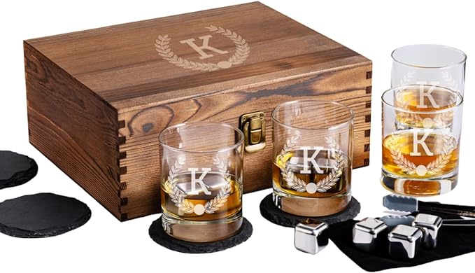 Froolu Customized Whiskey Gifts for Men - Personalized Scotch Glass Gift Set with Box - Engraved Wisky Rocks Glasses for Boyfriend, Husband, Dad - Valentine's, Birthday, Anniversary, Christmas.