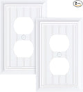 2-Pack Classic Beadboard Duplex Outlet Cover Plate, Decorative Pure White Switch Plates and Outlet Covers, Natural Bamboo Fiber Wall Plates for Electrical Outlets, 1 Gang Receptacle Cover