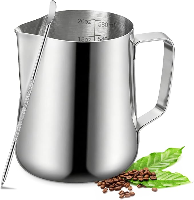 Milk Frothing Pitcher, 600ml Milk Frother Cup Stainless Steel Jug Steaming by UMUACCAN