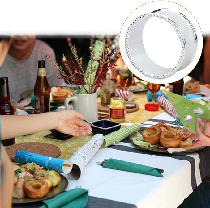 12 Pcs Stainless Steel Bead Side Napkin Rings - Image 4