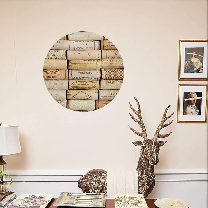 Ceramic Display Plate, Winery Ceramic Hanging Decorative Plate, Different Wine Corks Arranged in Line Collections, 10 Inch, Household Custom Ceramic Plate, Ivory Pale Brown