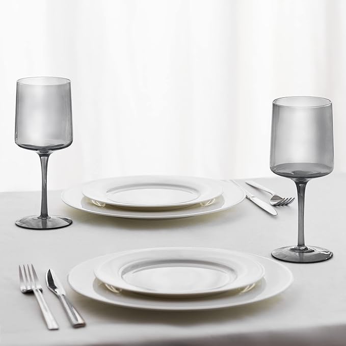 Navaris Gray Square Wine Glasses (Set of 4) - Smoke Color Wine Glasses with Stems - Glassware with Stem for Serving Wine, Cocktails, Beer, Dessert