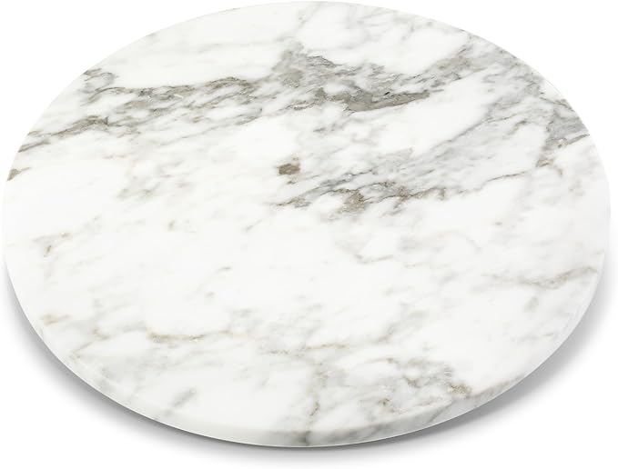 Koville 16'' Marble Lazy Susan Marble Turntable for Kitchen Dinning, Lazy Susans Organizer for Cabinet, Serving Rotation Spinning Tabletop Organizer Swiveling, Spice Rack Storage(Arabescato White)