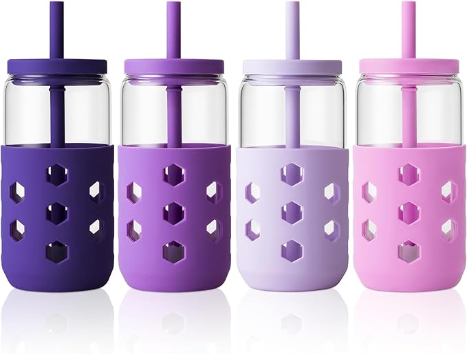 Mrsdry 16 oz Glass Cups with Lids and Straws by Mrsdry