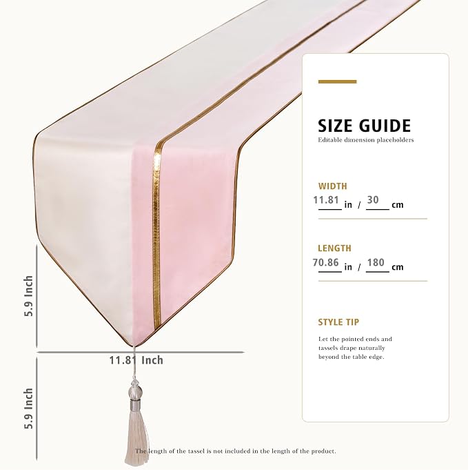 Avigers Table Runner 12 x 72 Inch, Ice Berry Powder White, Geometric | Faux - Image 2