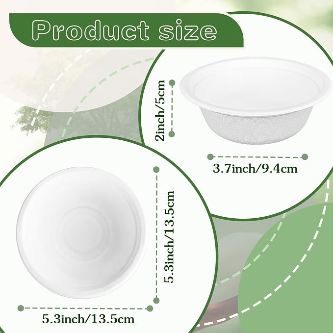 Zddaoole 200 Pack 12 OZ Compostable Disposable White Paper Bowls, Natural - Image 2