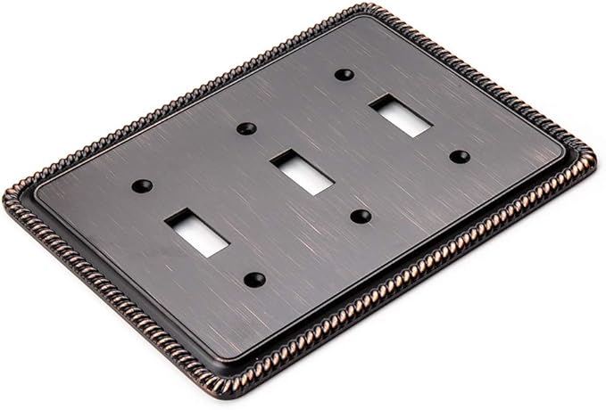 Henne Bery Rope Edge Decorative Wall Plate Switch Plate Outlet Cover (Triple Toggle, Aged Bronze)