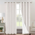 PrinceDeco 100% Blackout Curtains 90 Inches Long with Thermal Insulated White Liner Linen Textured Blackout Curtains for Bedroom, W52 x L90, 2 Panels,90 inch Length for Doorway, Office, Ivory