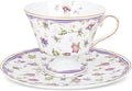 fanquare 5 Ounces Purple Floral Vines Porcelain Tea Cup and Saucer | Country by fanquare