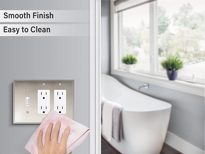 Henne Bery Soft Modern Decorative Wall Plate Switch Plate Outlet Cover (Double Decorator/Single Toggle, Satin Nickel)