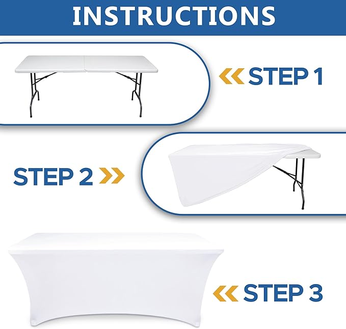 Spandex Table Cloths for 8 Foot Rectangle Tables-4 Pack Fitted Stretch White Table Covers-Elastic Folding Tablecloths for Party, Vendor Booth Display, Banquet Buffet Event, Craft Trade Show