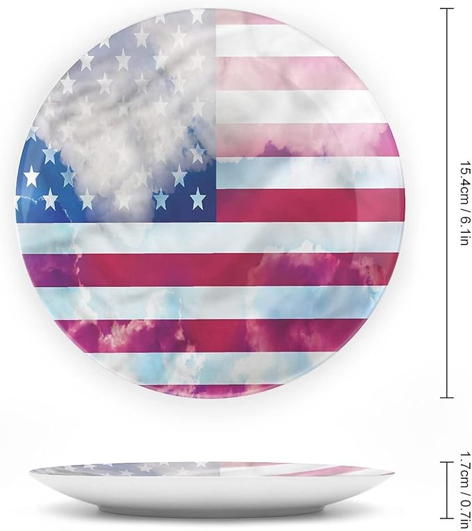 Ceramic Plates, American Flag Decorative Ceramic Plates, Flag Clouds Memorial, 6 Inch, for Dining, Parties, Wedding, Multicolor