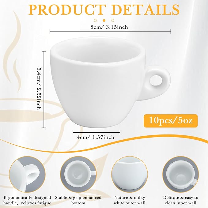 Reallnaive 10 Pcs 5 oz Porcelain Espresso Cup Set White Tiny Ceramic Coffee & - Image 4