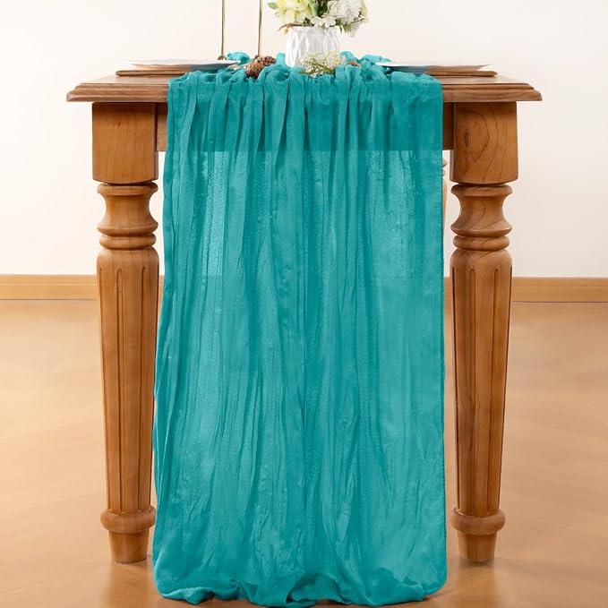 Teal Cheesecloth Table Runner 120 Inches 4 Pack Gauze Table Runner | Summer - Image 2