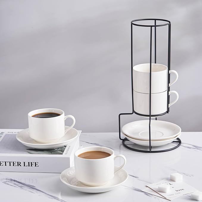 YOLIFE 8oz Porcelain Stackable Cappuccino Cups - Image 5