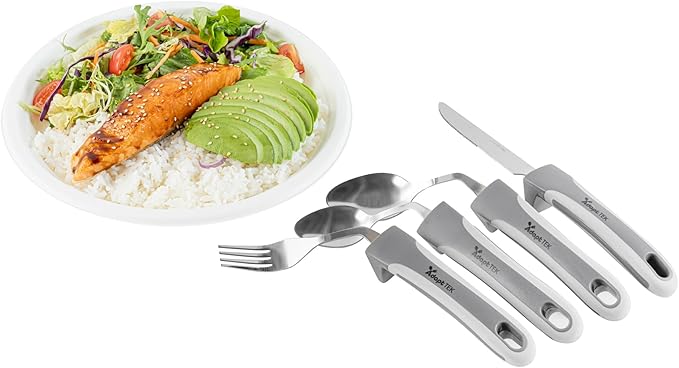 Restaurantware Adaptive Cutlery 1 Set 9.84 x 5.12 x 1.57 Inches Stainless Steel Ergonomic Utensils Non-Slip Wide-Handle Gray Utensils For Arthritis And Limited Mobility