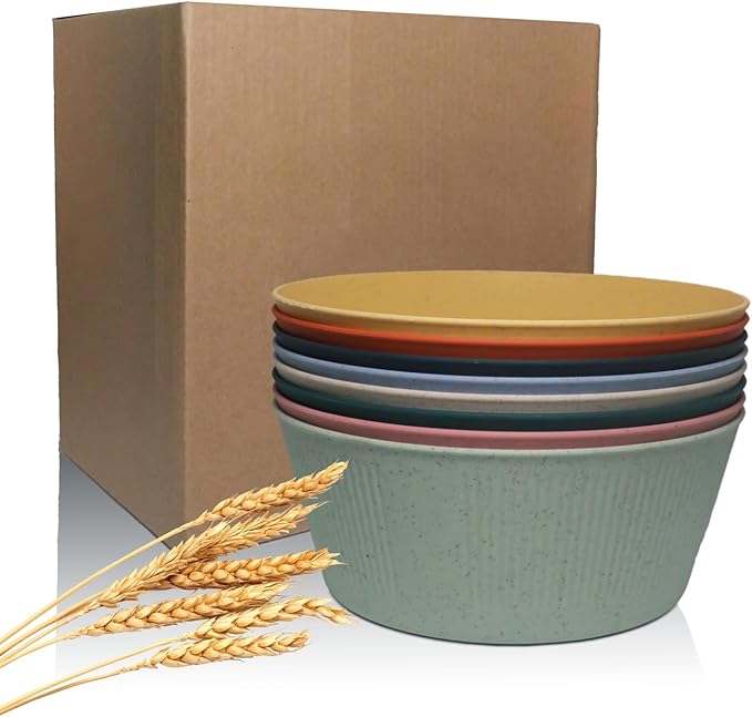 WANBY Large Cereal Bowls Wheat Straw Fiber Salad Bowls Lightweight Unbreakable Dinner Bowls Set Dishwasher & Microwave Safe (8 Pack 54Oz)