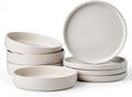 Stoneware Dinnerware Set for 4, 8-Piece Wide Pasta Bowls and Salad Plates | by FamiwarePremium