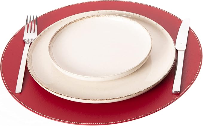 Nikalaz Round Placemats Set (Pack of 4) Recycled Leather Table Mats 15 inches, Kitchen Dining Table Decor by Nikalaz (Red)