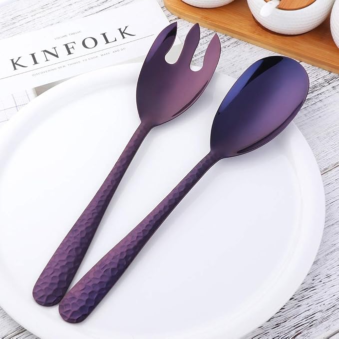 Salad Spoon and Fork Set, 12 Inch Stainless Steel Salad Server, Dishwasher Safe - Image 2