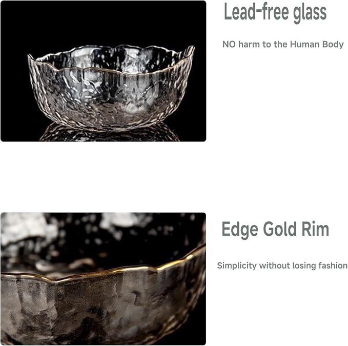 Glass Bowl for Salad Candy Fruit, Decorative Bowl-Crystal Clear Gold, 7.6" | - Image 3