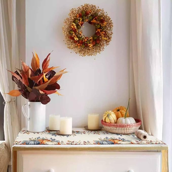 Fall Thanksgiving Short Table Runners 36 Inches, Cotton Linen Fabric Autumn - Image 2
