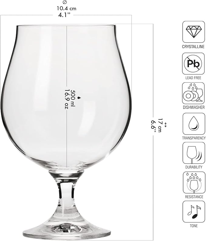 Krosno Dark Stout Beer Glasses 0.5 Liter | Set of 6 | 16.9 oz | Elite Collection | Perfect for Home and Parties | Dishwasher Safe | Lead-Free Crystal Glass