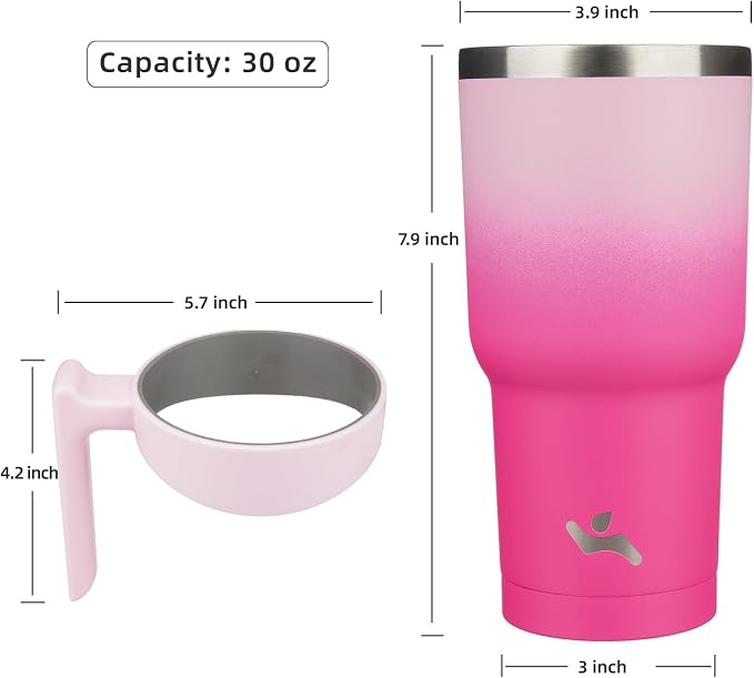 Konokyo 30 oz Tumbler with Handle and Straw, Insulated Travel Mug | Cherry; - Image 4