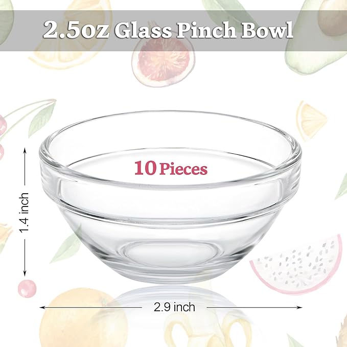 PARBEE 3" Clear Glass Pinch Bowls, 10 Pack 2.5oz Small Prep Dishes Stackable - Image 3