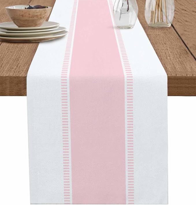 Pink Stripe Table Runners 120 inches Long, Linen Boho Table Runner Farmhouse by Futuregrace