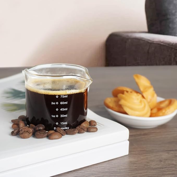 BCnmviku 2 Pack Double Spouts Measuring Triple Pitcher Milk Cup 75ML Espresso - Image 4